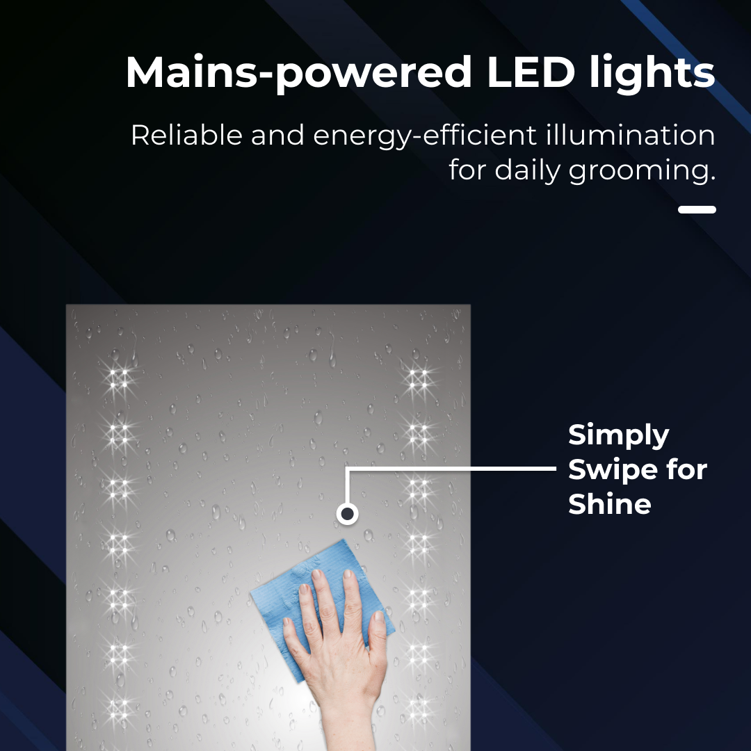 iBathUK Celeste Wall Mounted LED Bathroom Mirror, Modern Pre-Assembled Illuminated Mirror with Infrared Sensor and Demister Pad Light Up Mirror for Bathrooms Portrait or Landscape Fitting, 500 x 700mm