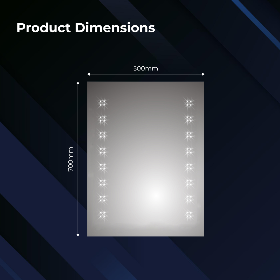 iBathUK Celeste Wall Mounted LED Bathroom Mirror, Modern Pre-Assembled Illuminated Mirror with Infrared Sensor and Demister Pad Light Up Mirror for Bathrooms Portrait or Landscape Fitting, 500 x 700mm