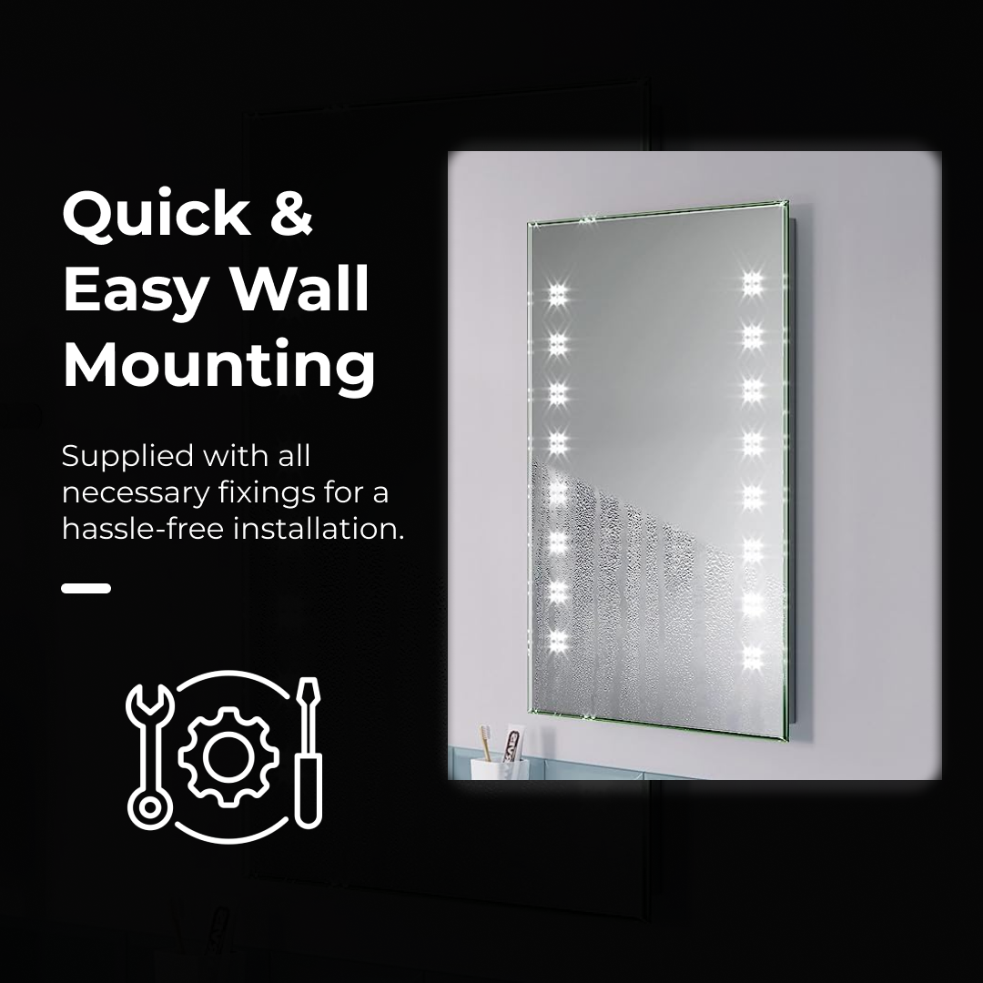 iBathUK Celeste Wall Mounted LED Bathroom Mirror, Modern Pre-Assembled Illuminated Mirror with Infrared Sensor and Demister Pad Light Up Mirror for Bathrooms Portrait or Landscape Fitting, 500 x 700mm