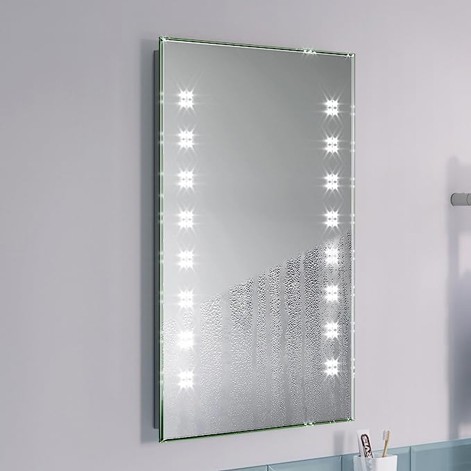 iBathUK Celeste Wall Mounted LED Bathroom Mirror, Modern Pre-Assembled Illuminated Mirror with Infrared Sensor and Demister Pad Light Up Mirror for Bathrooms Portrait or Landscape Fitting, 500 x 700mm