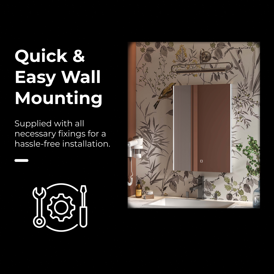 iBathUK Nebula Wall Mounted LED Bathroom Mirror, Modern Pre-Assembled Illuminated Light Up Mirror with 2 LED Lights with Touch Sensor Operation, Portrait or Landscape Mounting, 700 x 500mm