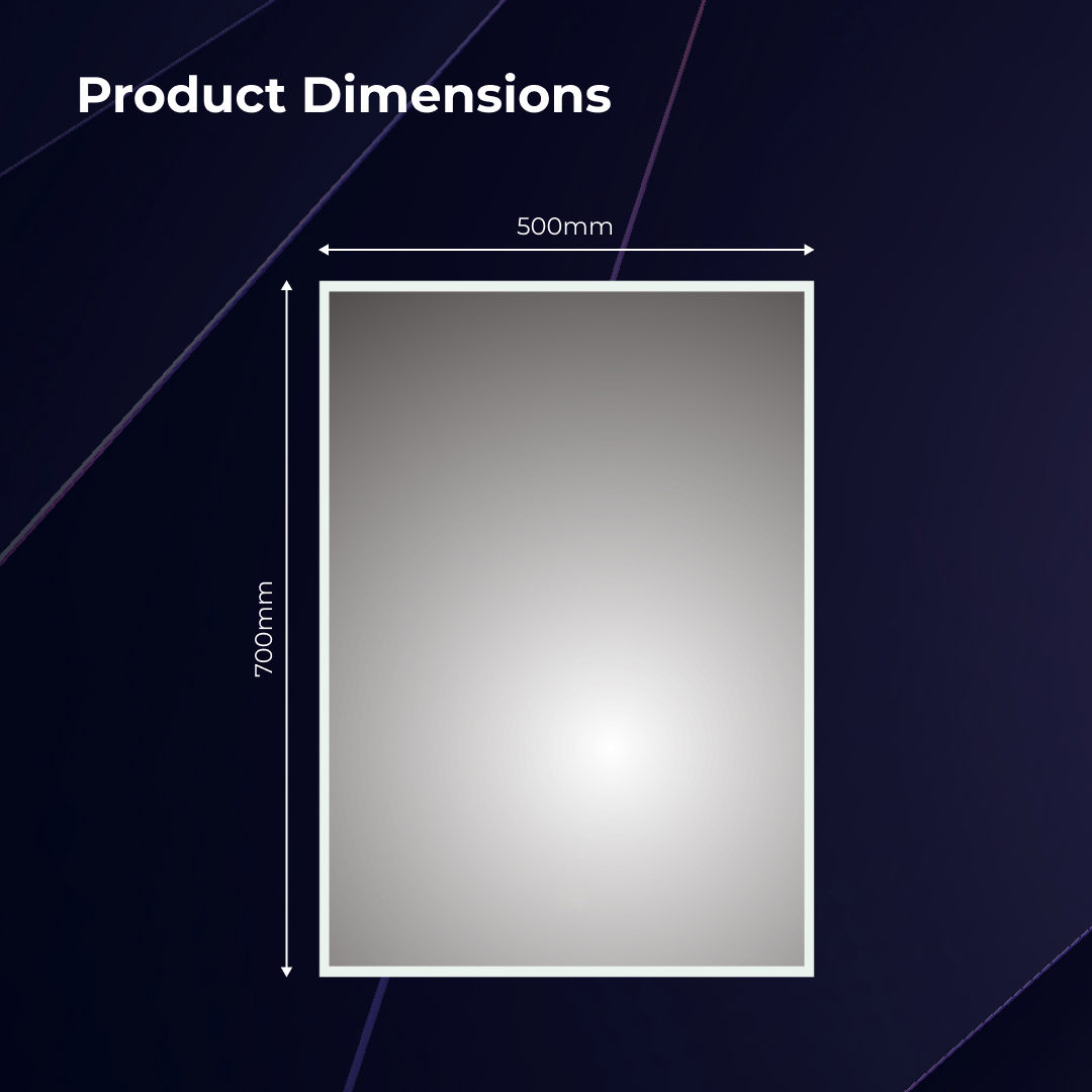 iBathUK Spectra Wall Mounted LED Bathroom Mirror, Modern Pre-Assembled Illuminated Light Up Mirror with Demister Pad with Touchless Sensor Switch, Portrait or Landscape Mounting, 500 x 700mm