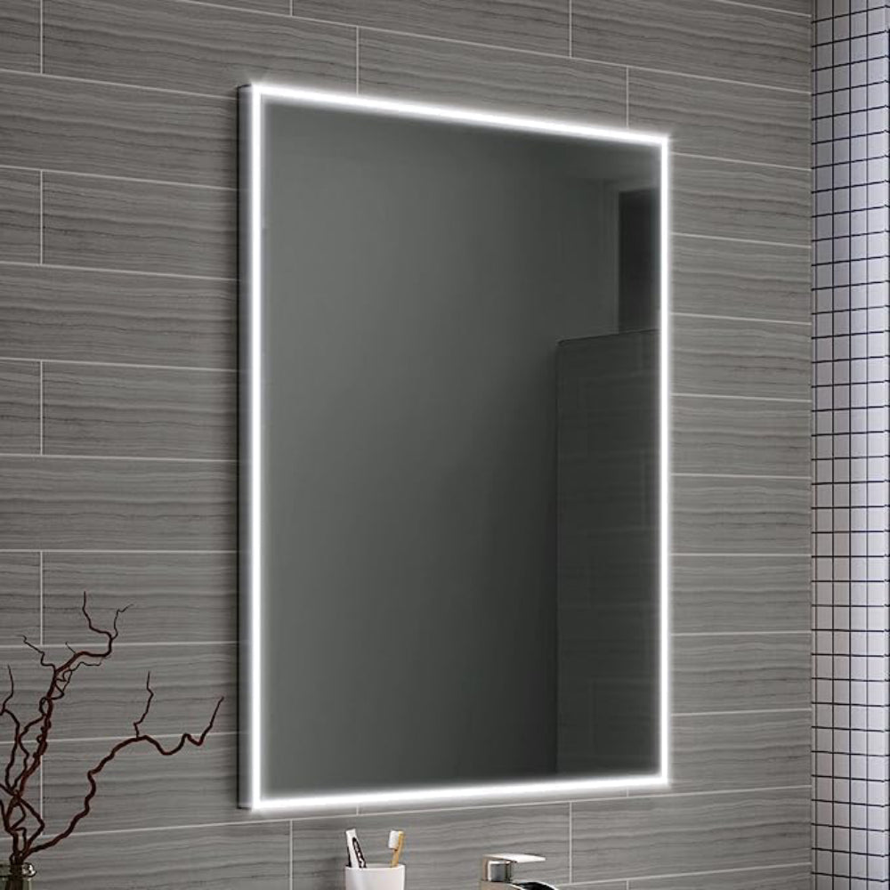 iBathUK Spectra Wall Mounted LED Bathroom Mirror, Modern Pre-Assembled Illuminated Light Up Mirror with Demister Pad with Touchless Sensor Switch, Portrait or Landscape Mounting, 600 x 800 mm