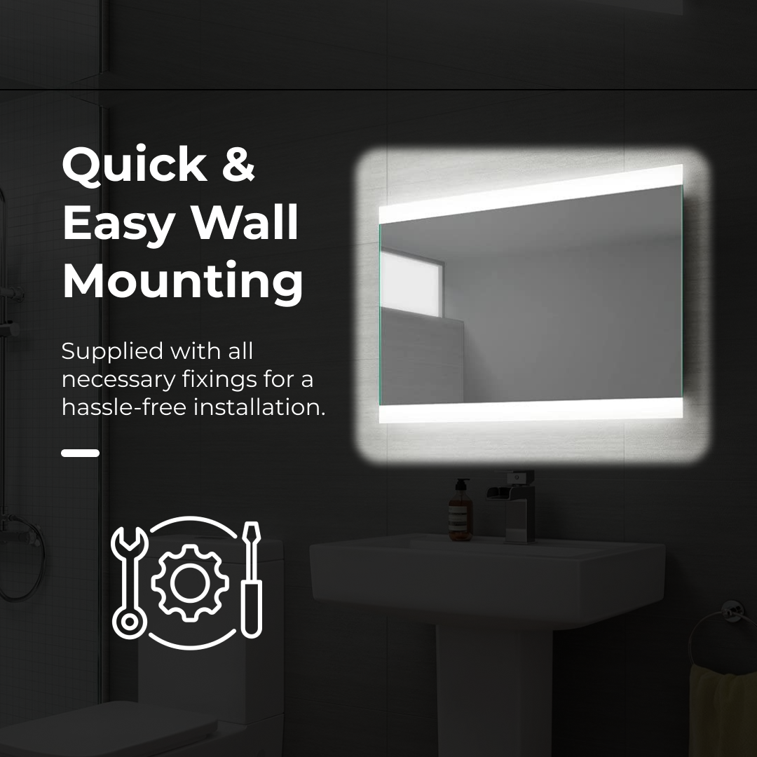 iBathUK Averra LED Illuminated Bathroom Mirror with Demister Pad & Sensor Control - White