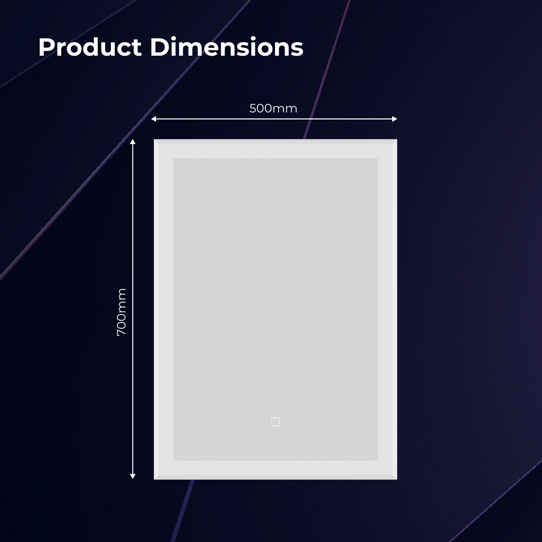 iBathUK Lustre Wall Mounted LED Bathroom Mirror, Modern Pre-Assembled Illuminated Light Up Mirror with 6500K LED Lighting, Demister Pad and Touch Switch Control, Portrait Mounting, 500 x 700mm