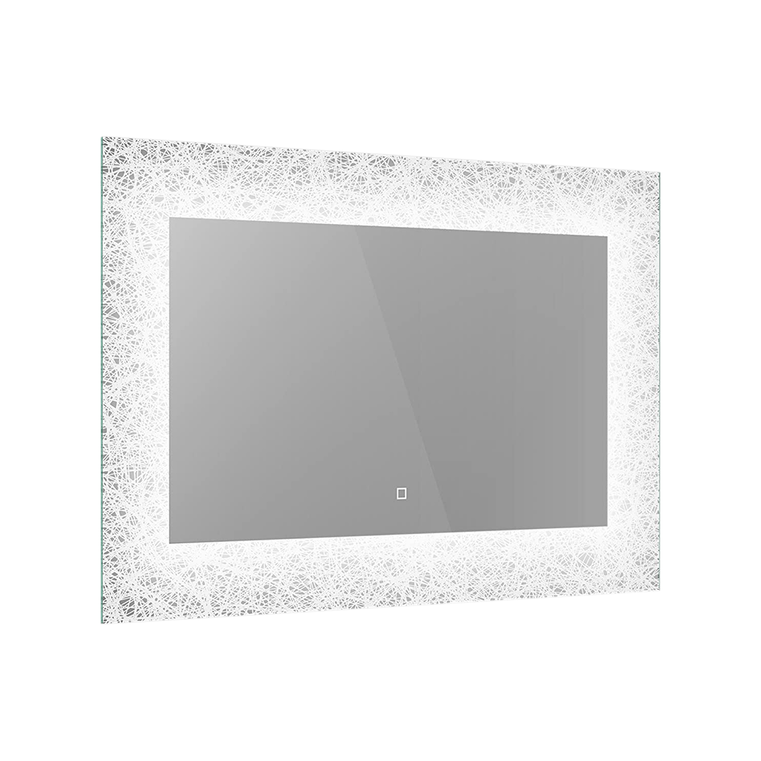 iBathUK Vellin Wall Mounted LED Illuminated Mirror, Modern Bathroom Mirror with Touch Sensor and Demister Pad, 900 x 600mm
