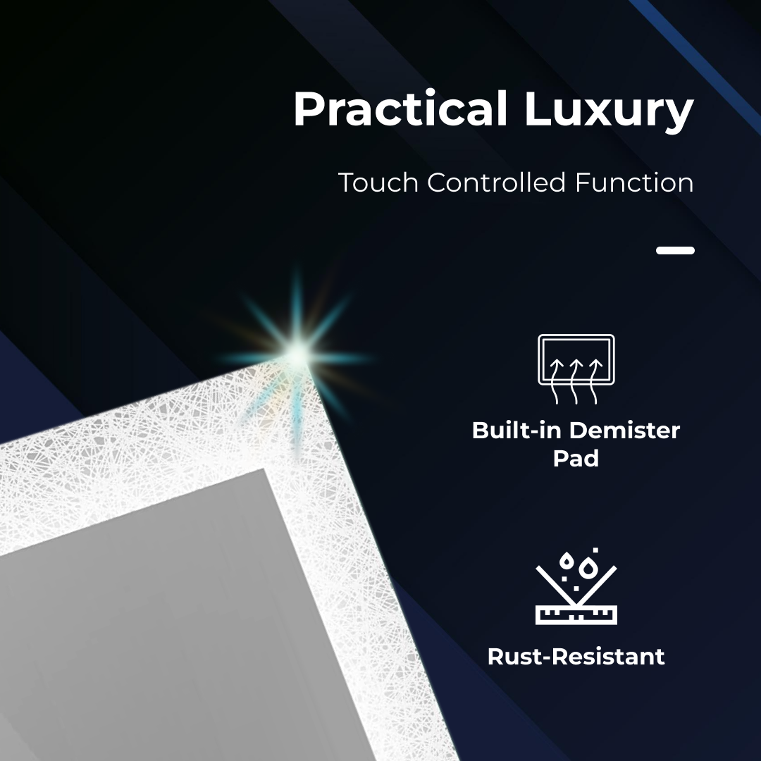 iBathUK Vellin Wall Mounted Illuminated LED Bathroom Mirror with Light Sensor & Built-in Demister, Modern Bathroom Mirror in Silver Finish, 900 x 600mm