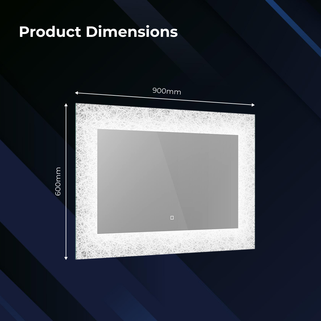 iBathUK Vellin Wall Mounted Illuminated LED Bathroom Mirror with Light Sensor & Built-in Demister, Modern Bathroom Mirror in Silver Finish, 900 x 600mm