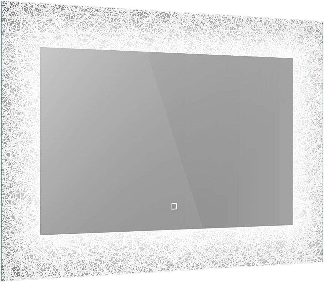 iBathUK Vellin Wall Mounted Illuminated LED Bathroom Mirror with Light Sensor & Built-in Demister, Modern Bathroom Mirror in Silver Finish, 900 x 600mm