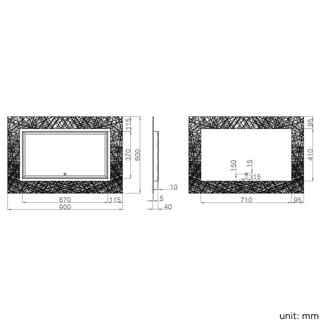 iBathUK Vellin Wall Mounted Illuminated LED Bathroom Mirror with Light Sensor & Built-in Demister, Modern Bathroom Mirror in Silver Finish, 900 x 600mm