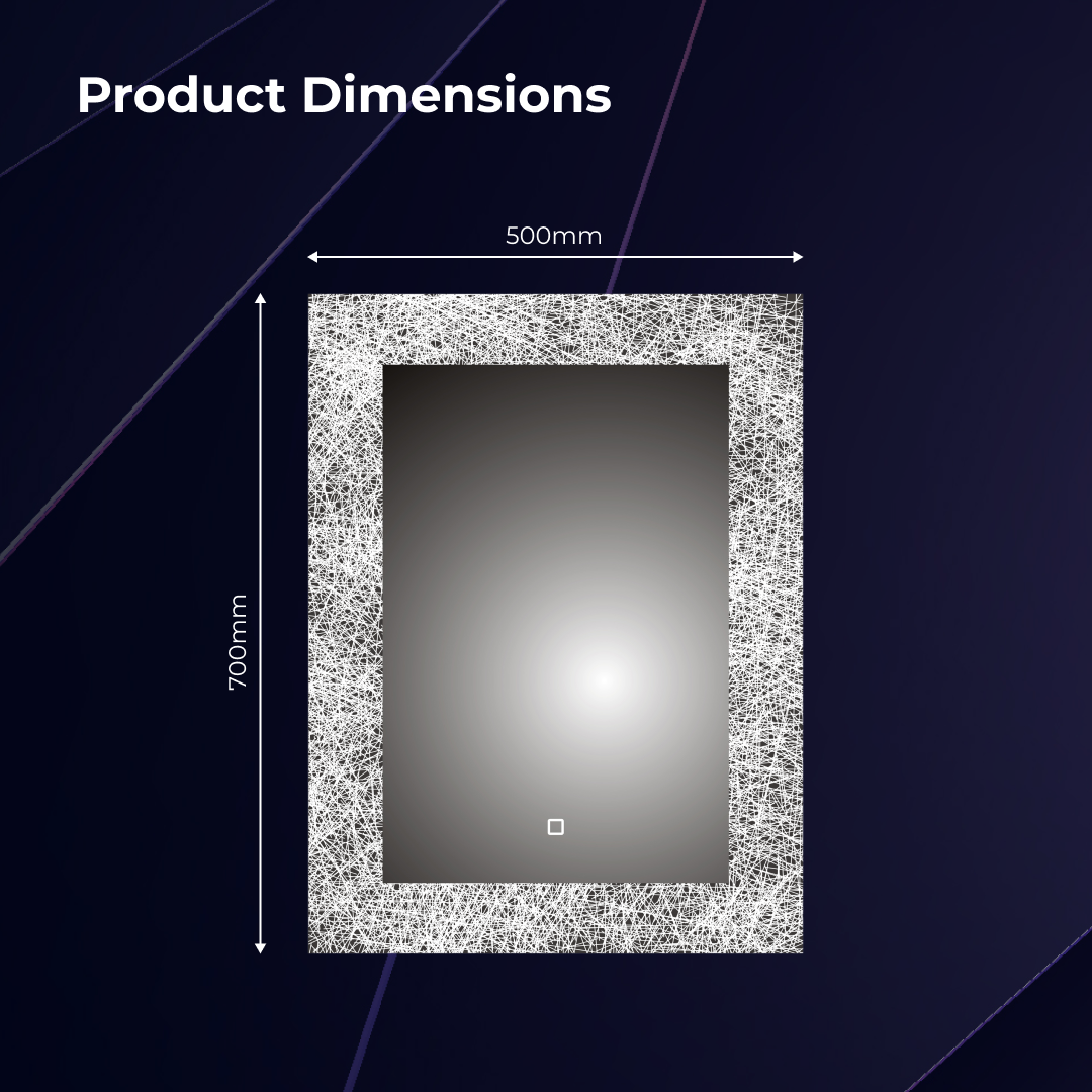 iBathUK Solstice Celestial LED Wall Mounted Bathroom Mirror, Modern Pre-Assembled Illuminated Light Up Mirror with Lighting in Portrait Design, Demister Pad, Touch Switch Control, 500 x 700mm