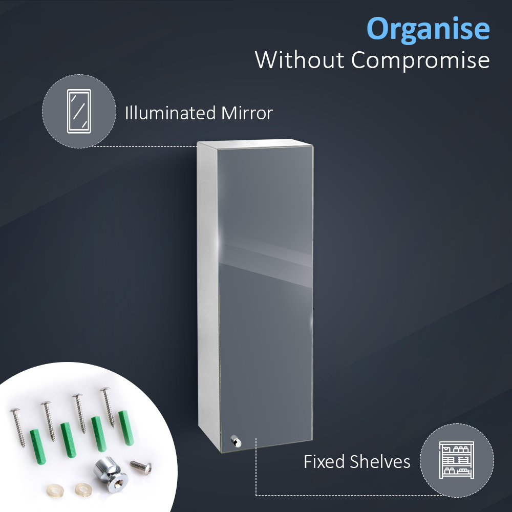 iBathUK Revo Illuminated Stainless Steel Mirror Cabinet with Touch Sensor - Silver