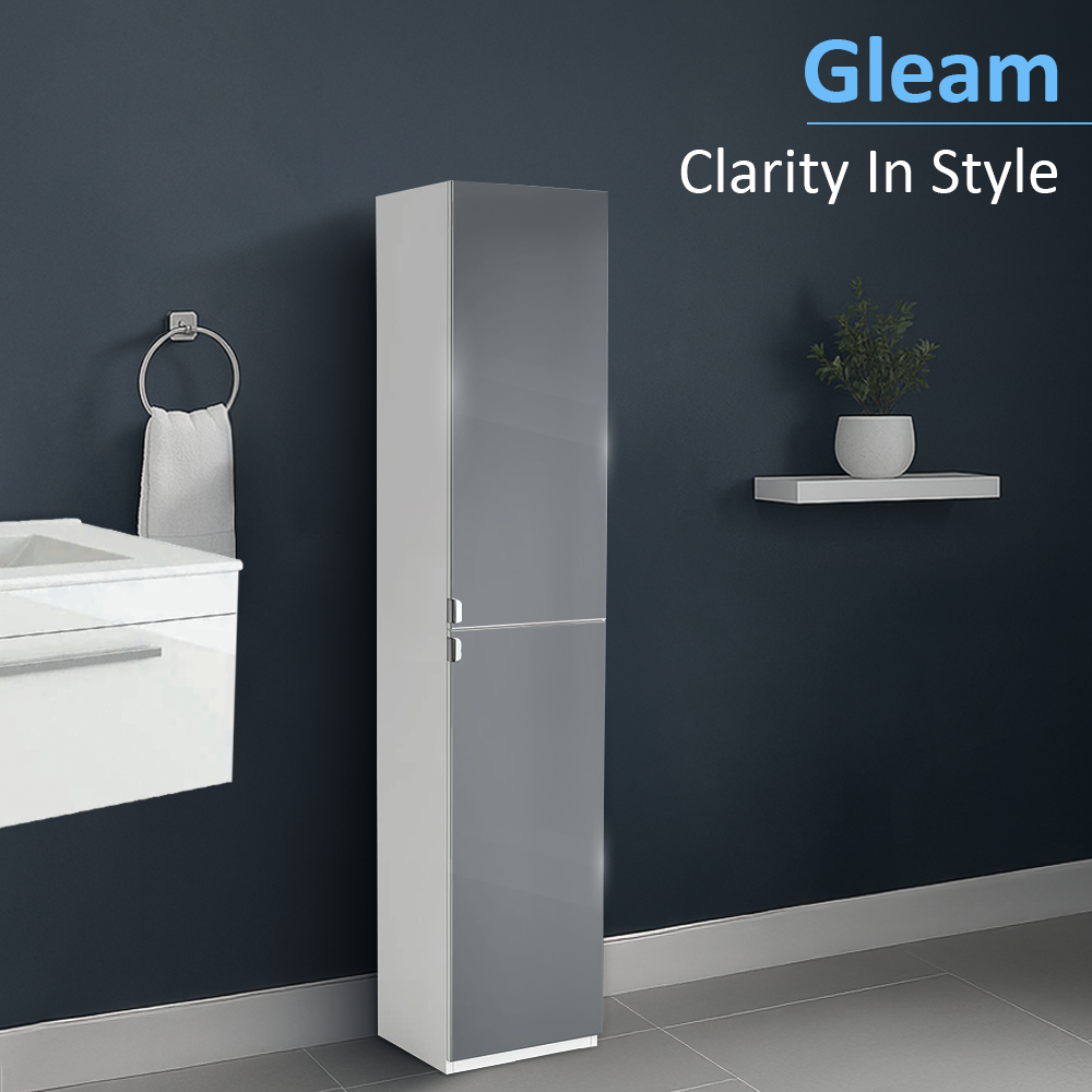 iBathUK Gleam Freestanding Bathroom Mirror Cabinet 1700mm, Tall Vertical Storage Cabinet with 4 Mirrored Doors & Adjustable Shelves - Matte White