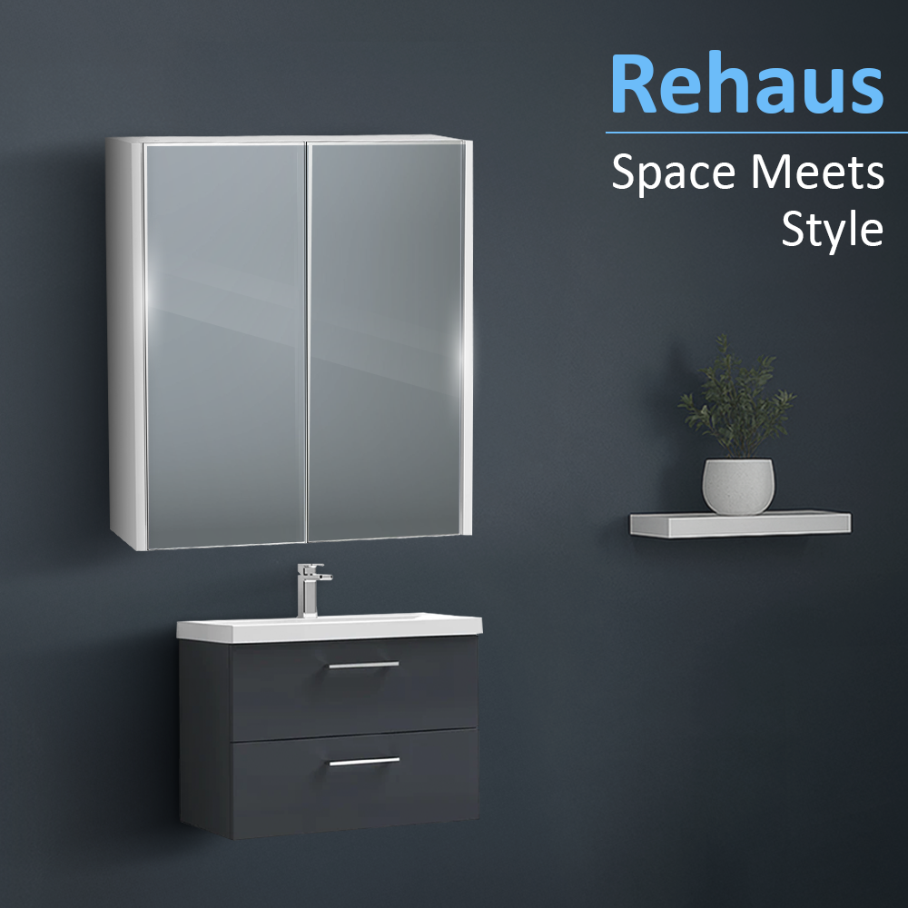 iBathUK Storvue Wall Mounted Illuminated Bathroom Mirror Cabinet with 2 Doors and 1 Adjustable Glass Shelf, Modern Bathroom Storage Mirror in Gloss White, 600 x 900mm