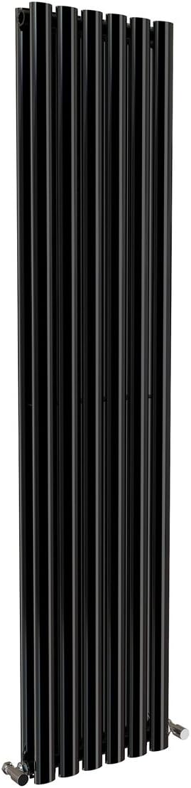 iBathUK Strata Vertical Column Radiator, Oval Double Panel Heater, Slim Designer Radiator for Modern UK Interiors, Black, 1600 x 360 mm