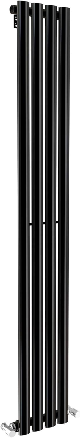 iBathUK Strata Designer Vertical Column Radiator, Oval Single Panel, Space-Saving Designer Radiator for Modern UK Homes, Balck, 1600 x 240 mm