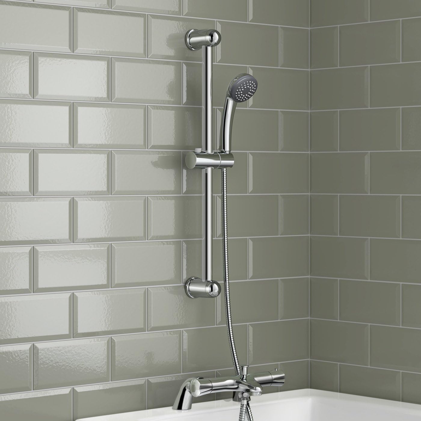 iBathUK Lex Thermostatic Shower Mixer Valve Bath Deck Tap Riser Rail and Handset Set, Thermostatic Bar Shower Valve, Chrome