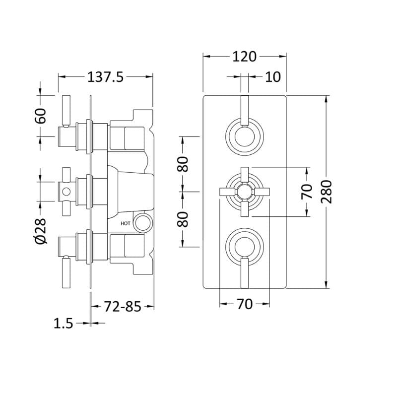 Axiom Thermostatic 2 Outlet Concealed Shower Valve