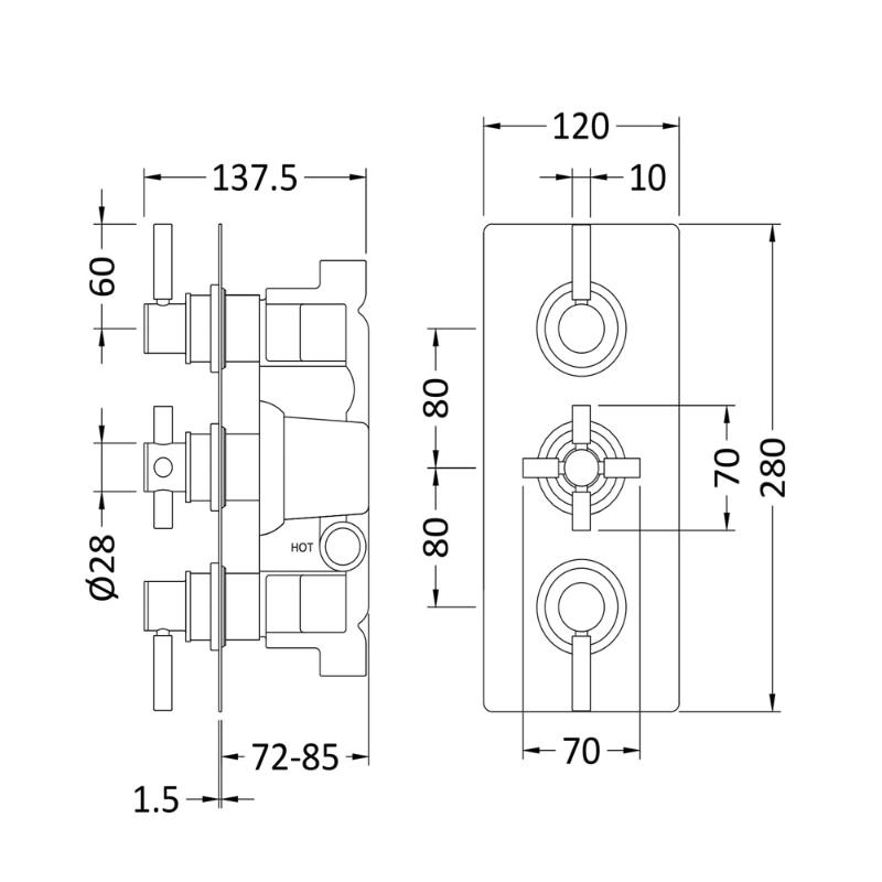 Axiom Thermostatic 3 Outlet Concealed Shower Valve With Diverter