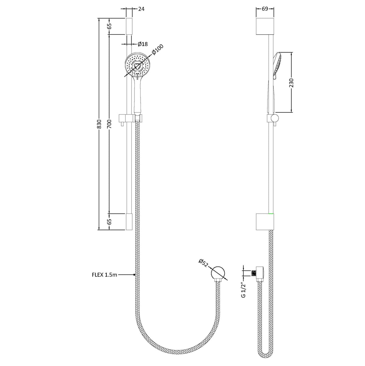 Omega Slimline Shower Slide Rail Kit - Chrome