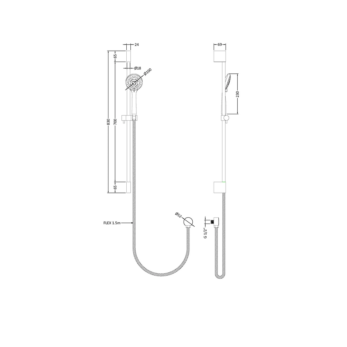 Omega Slimline Slide Rail Shower Kit - Chrome