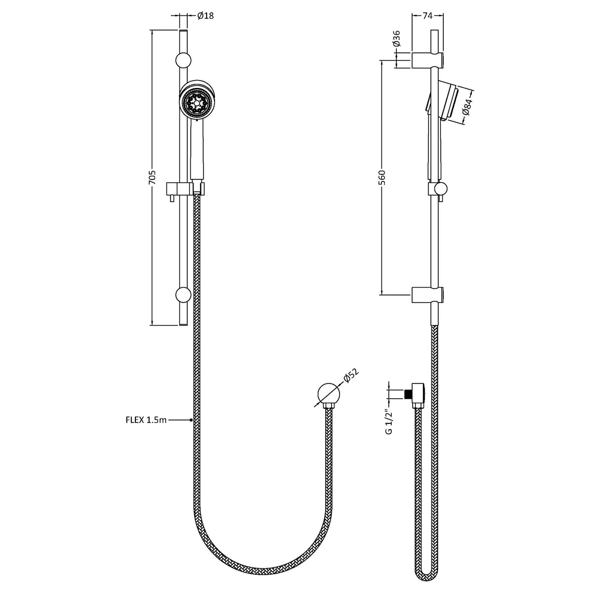 Omega Linear Shower Slide Rail Kit - Chrome