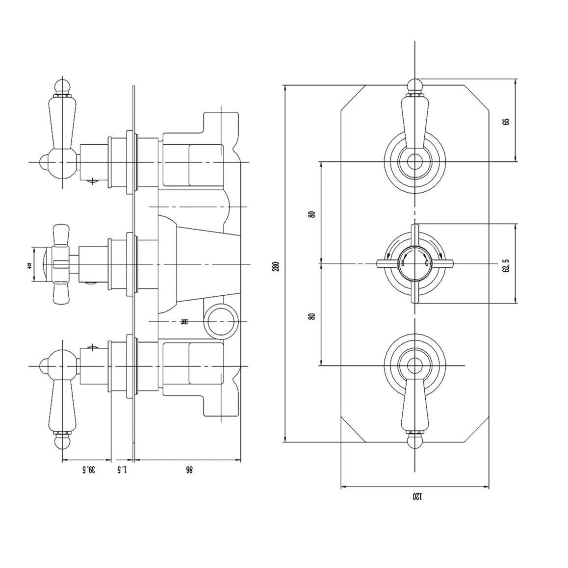 Maria Thermostatic 2 Outlet Concealed Shower Valve - Chrome