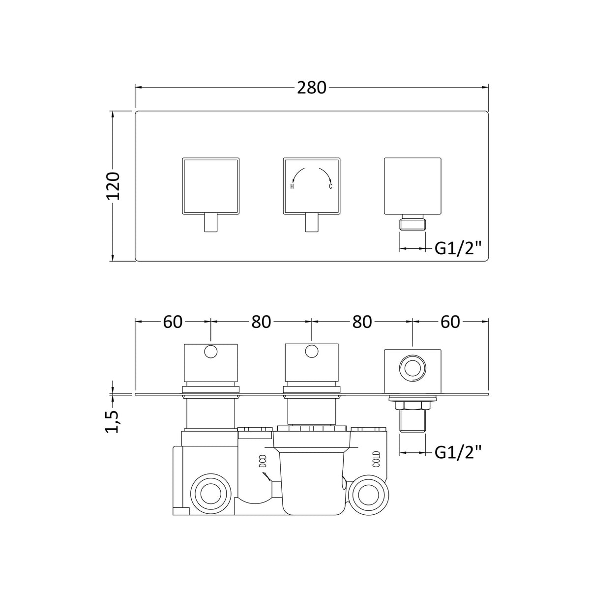 Knurl 2 Outlet Horizontal Concealed Shower Valve With Diverter - Chrome