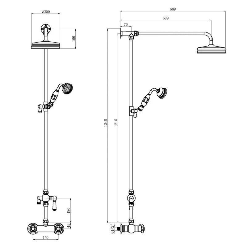 Omega Traditional Thermostatic Bar Shower Valve -  1245mm