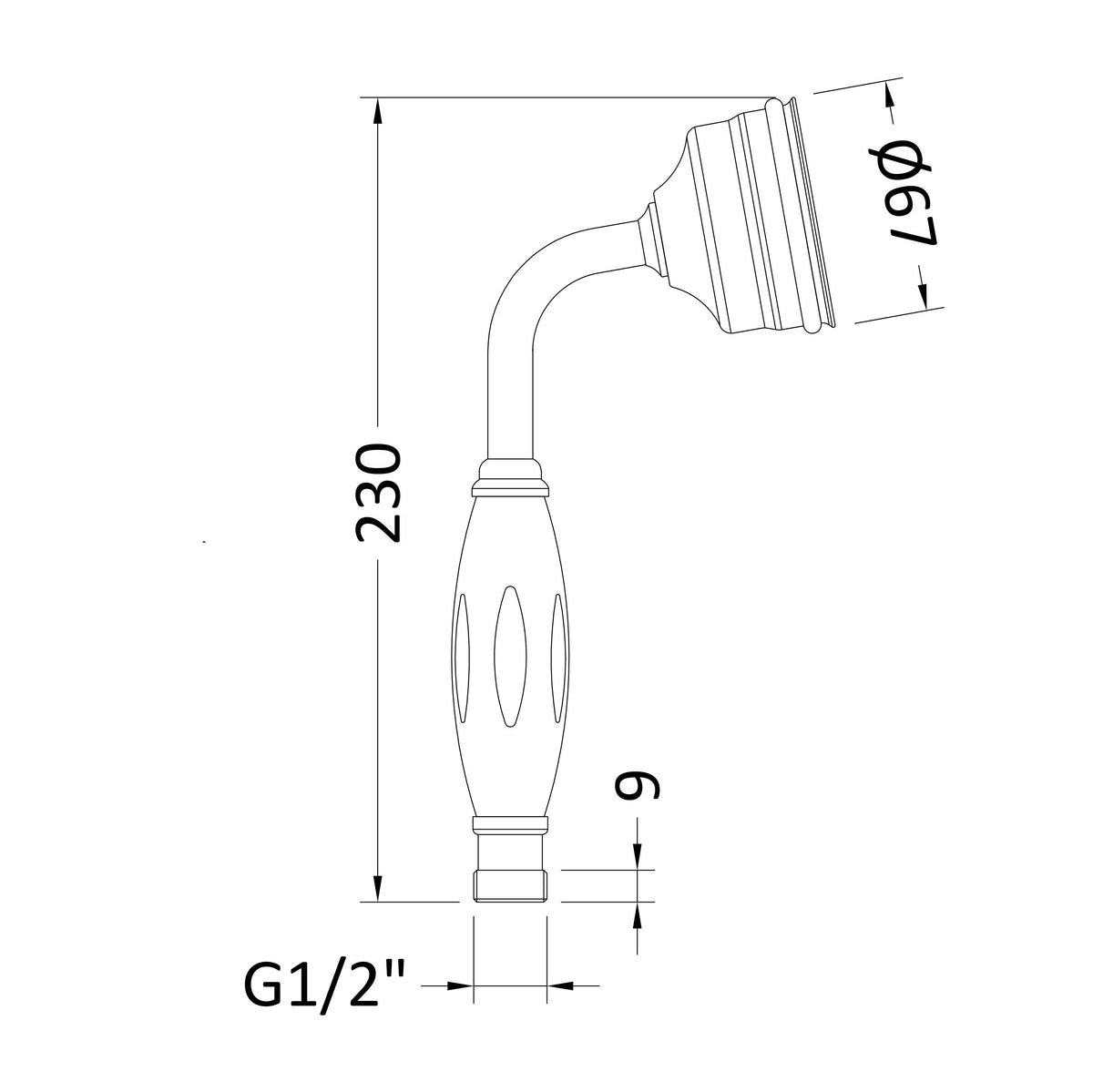 Hype Traditional Shower Handset - 70mm
