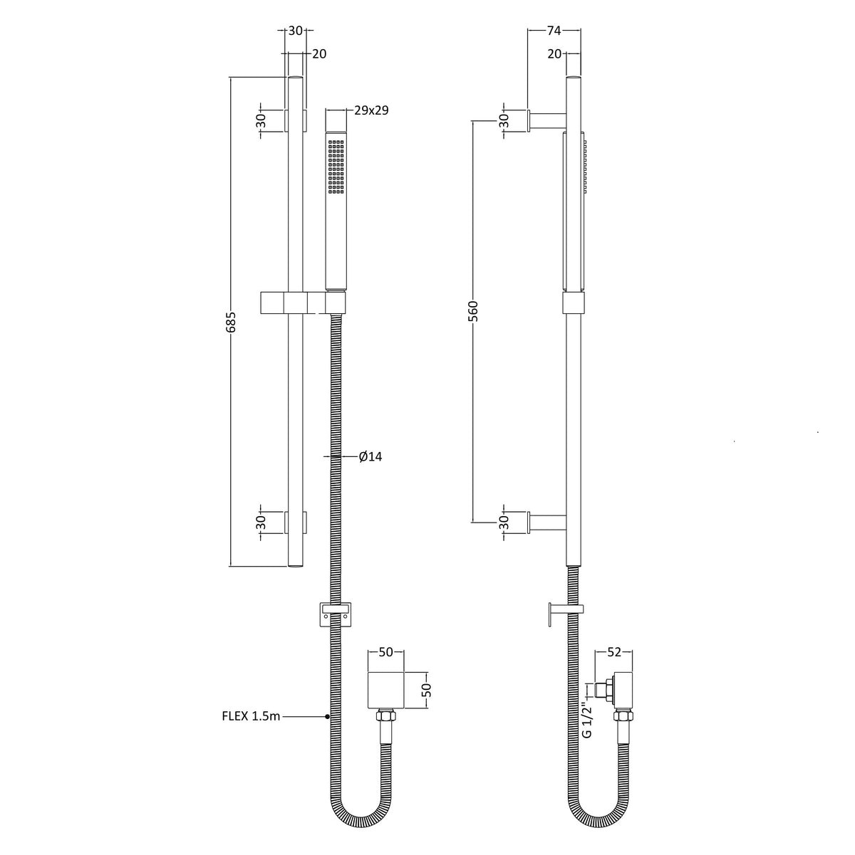 Omega Shower Slide Rail Kit Kubix Slide - Chrome