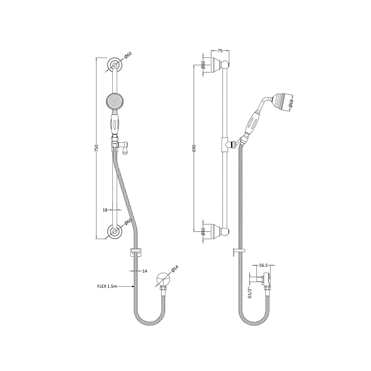 Apra Slide Rail Shower Kit - Chrome