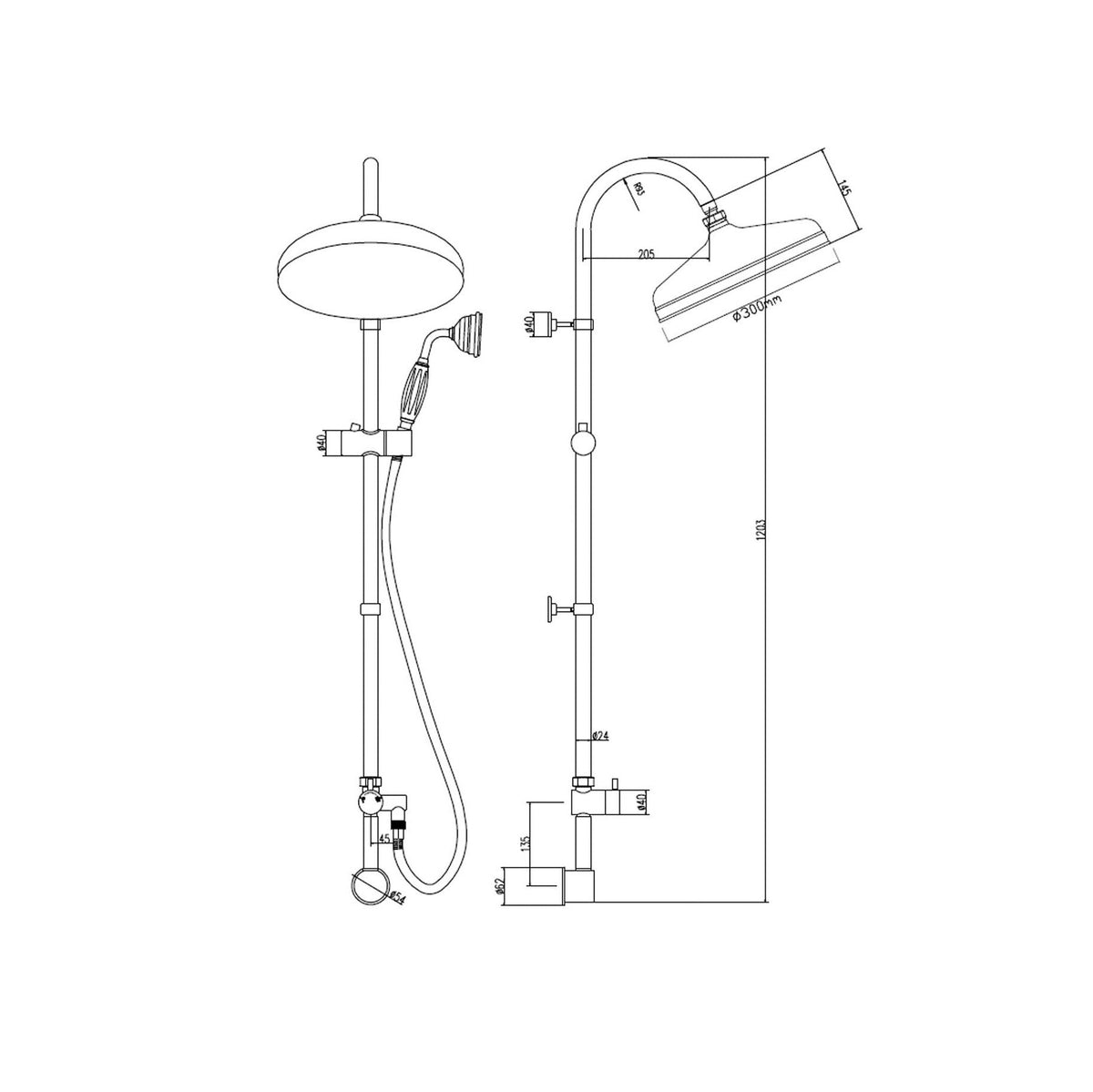 Ryan Dual Function Rigid Riser Shower Kit - Chrome