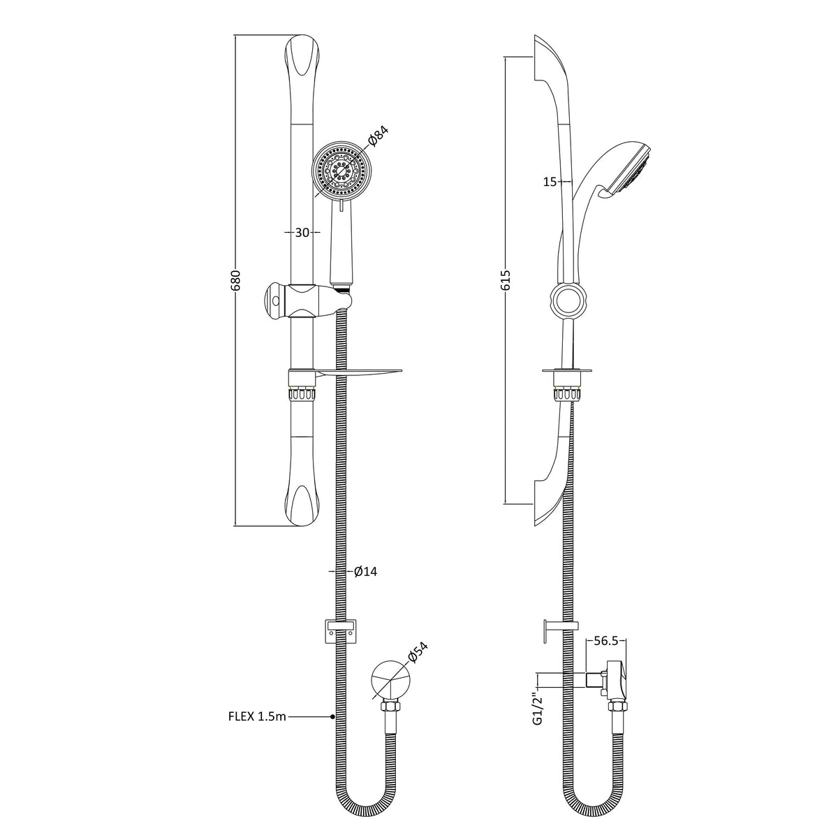 Omega Slide Rail Shower Kit with Soap Shelf - Chrome