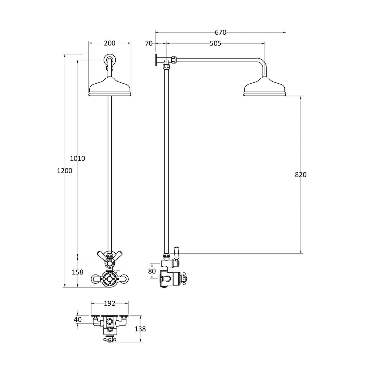 Omega Traditional Wall Mounted Shower Kit - Brushed Brass