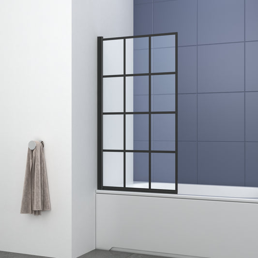 Modern Designer Crittall Folding Shower Bath Screen - 1400mm x 1000mm - Matt Black