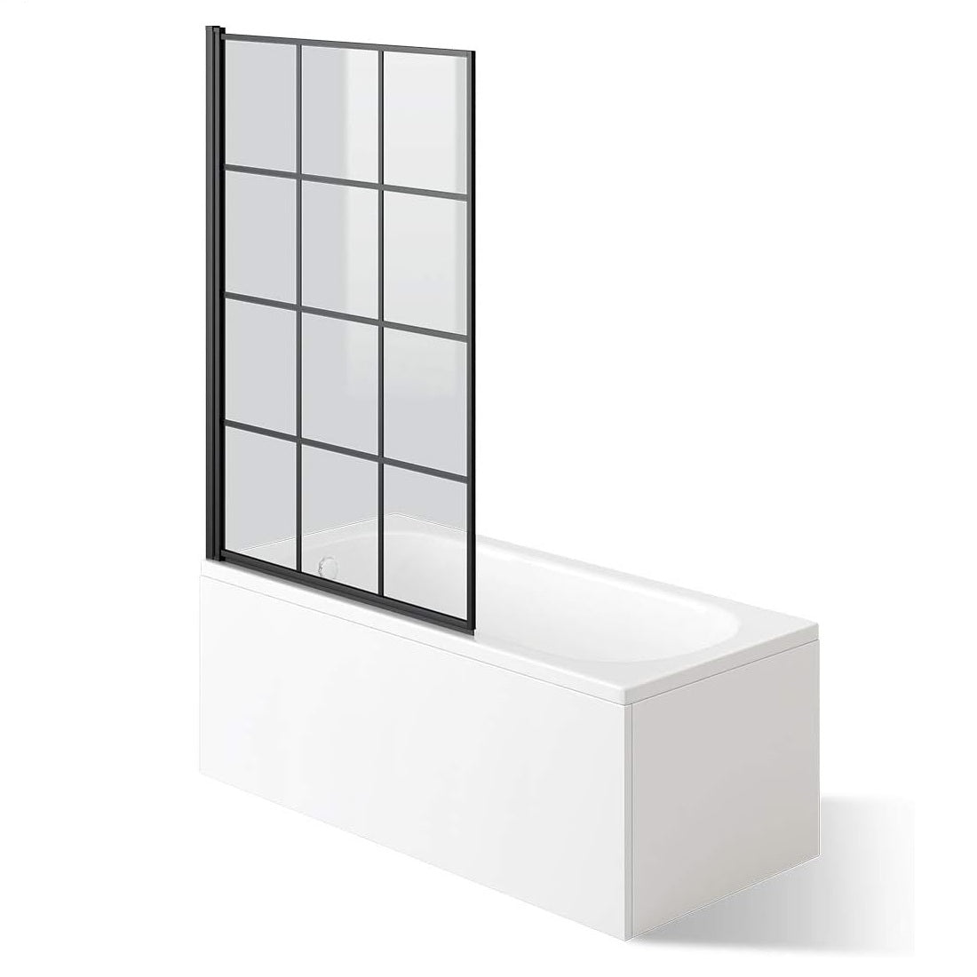 Modern Designer Crittall Folding Shower Bath Screen - 1400mm x 1000mm - Matt Black