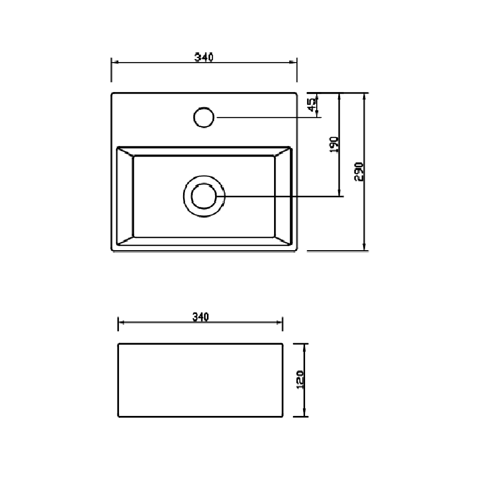 Nio Rectangle Cloakroom Wall Hung Basin - 1 TH - White