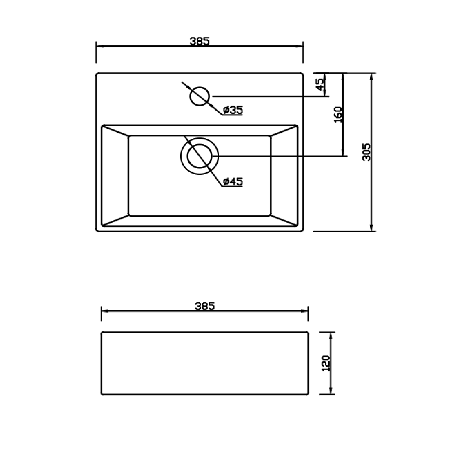 Nio Rectangle Cloakroom Wall Hung Basin - 1 TH - White