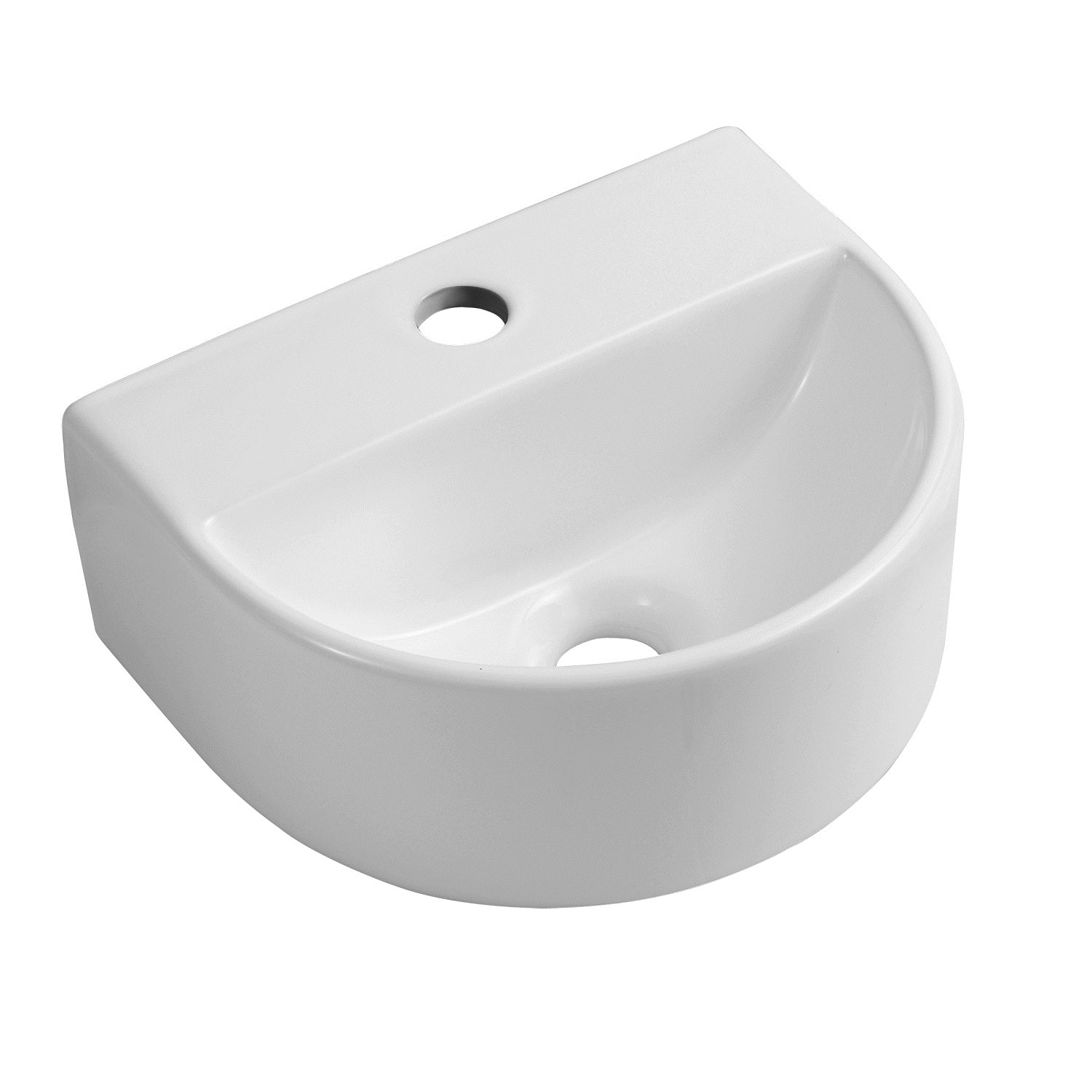 Modern Round Compact Ceramic Wall Hung Cloakroom Basin - 305mm x 255mm - Gloss White