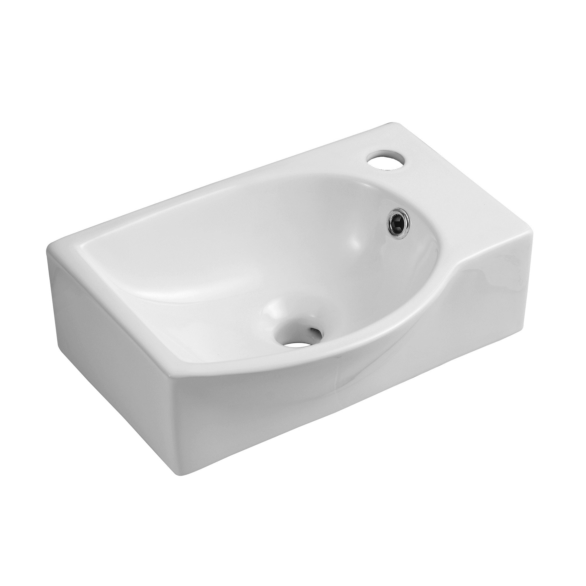 Modern Ceramic Small Cloakroom Wall Hung Basin - 395mm x 280mm - Gloss White