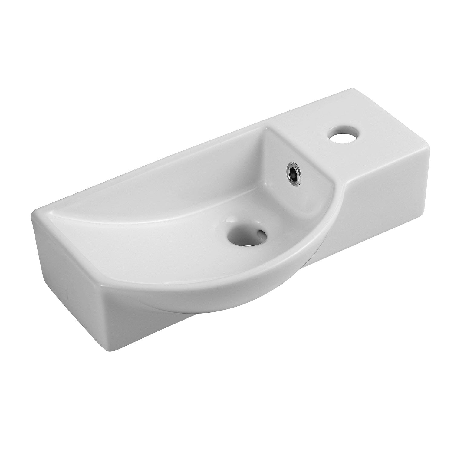 Modern Curved Ceramic Compact Cloakroom Wall Hung Basin - Left Handed - 460mm x 240mm - Gloss White