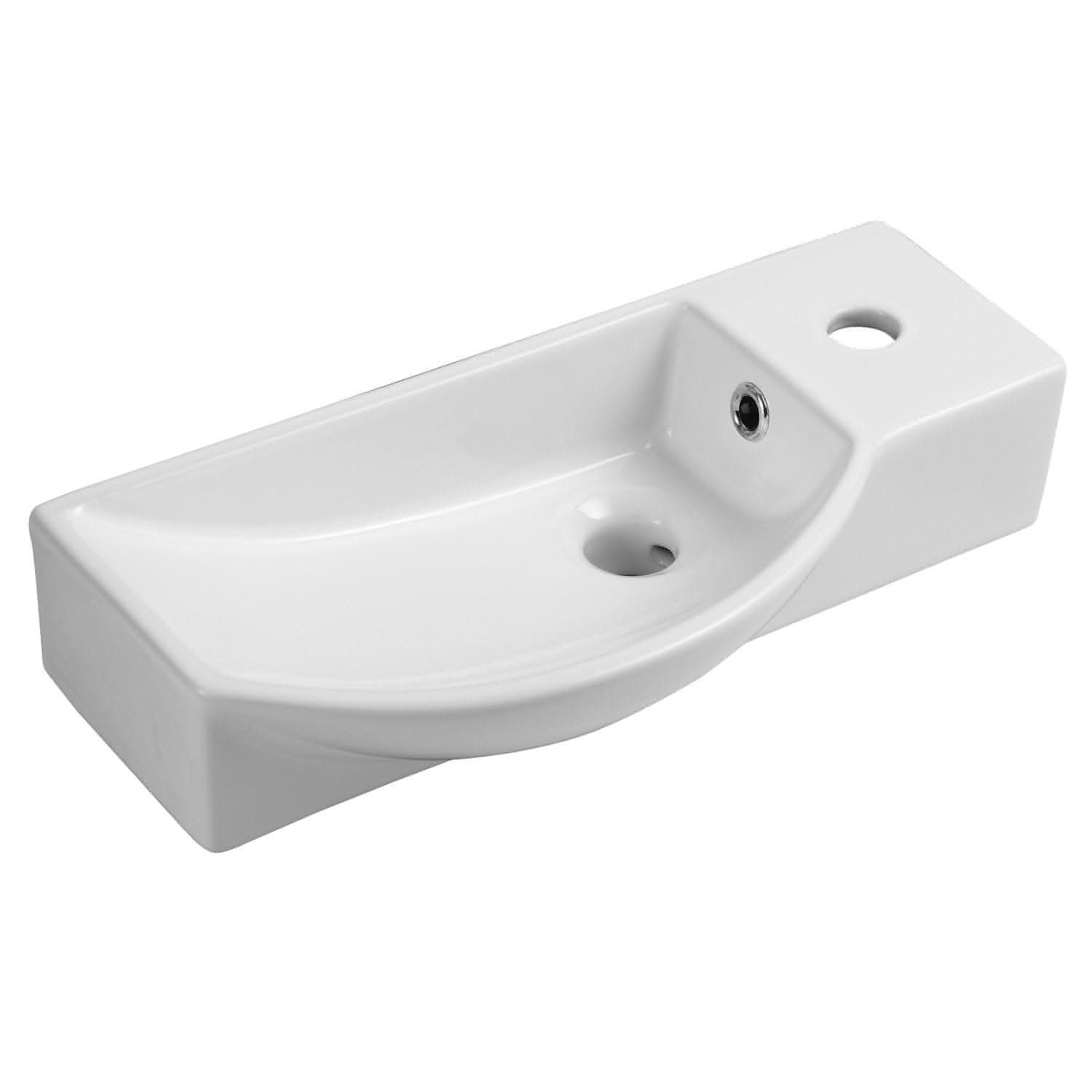 Modern Curved Ceramic Cloakroom Wall Hung Basin - Left Handed - 510mm x 240mm - Gloss White