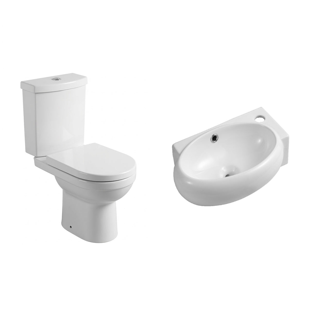 Sleek Close Coupled Toilet Set And Cloakroom Wall Hung Basin Suite - White