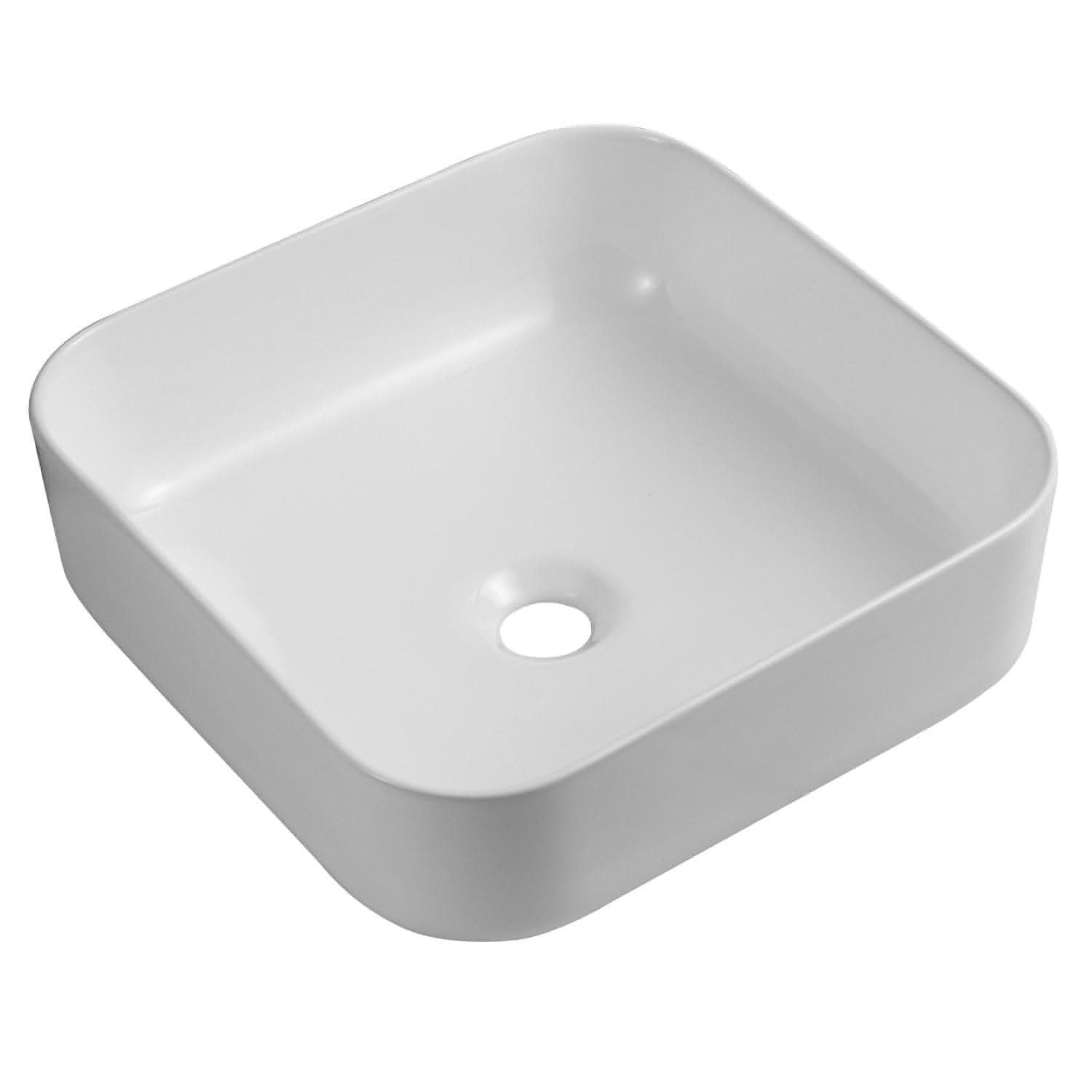 Modern Square Ceramic Countertop Basin - 390mm x 390mm - Gloss White