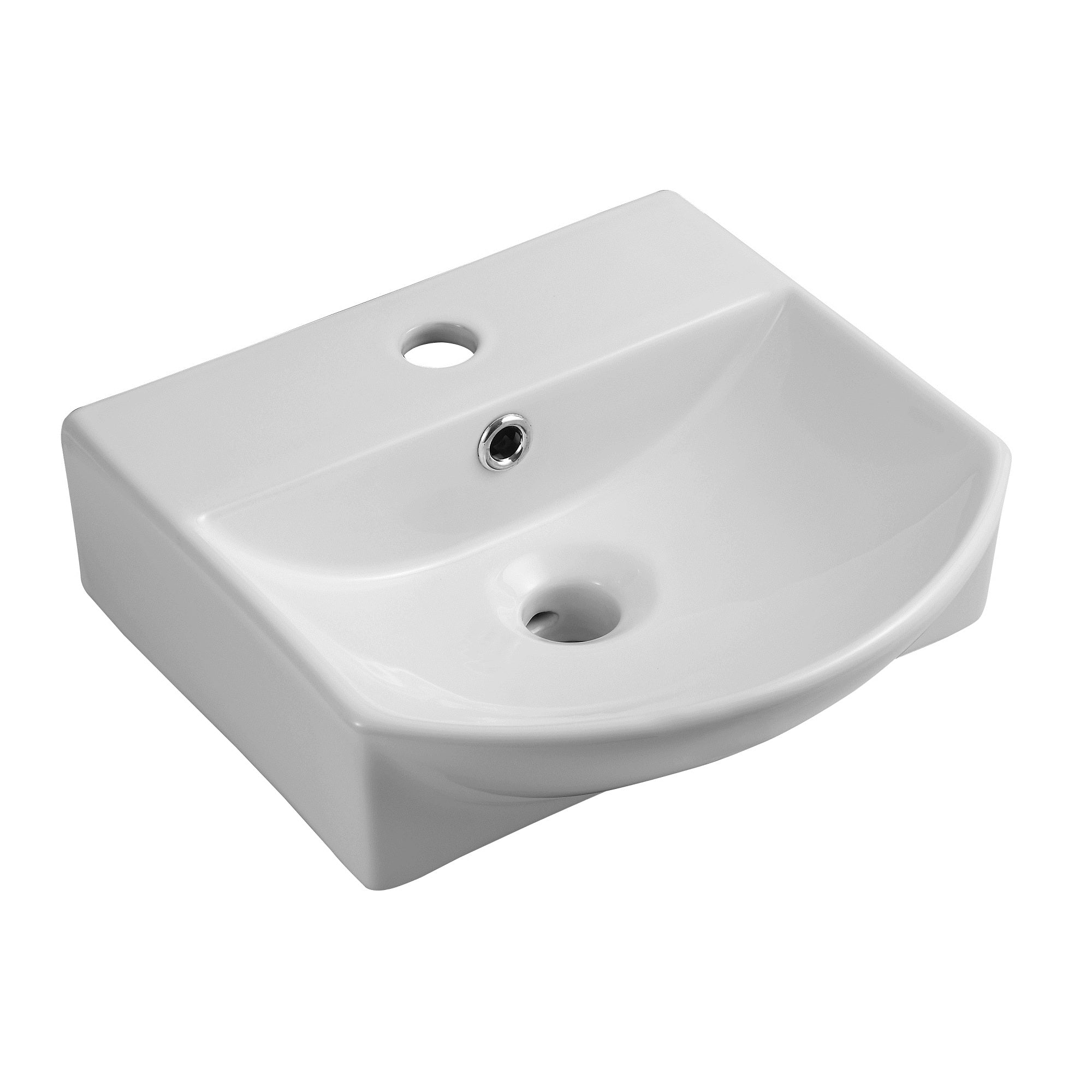 Modern Curved Ceramic Wall Hung Basin - 350mm x 350mm - Gloss White