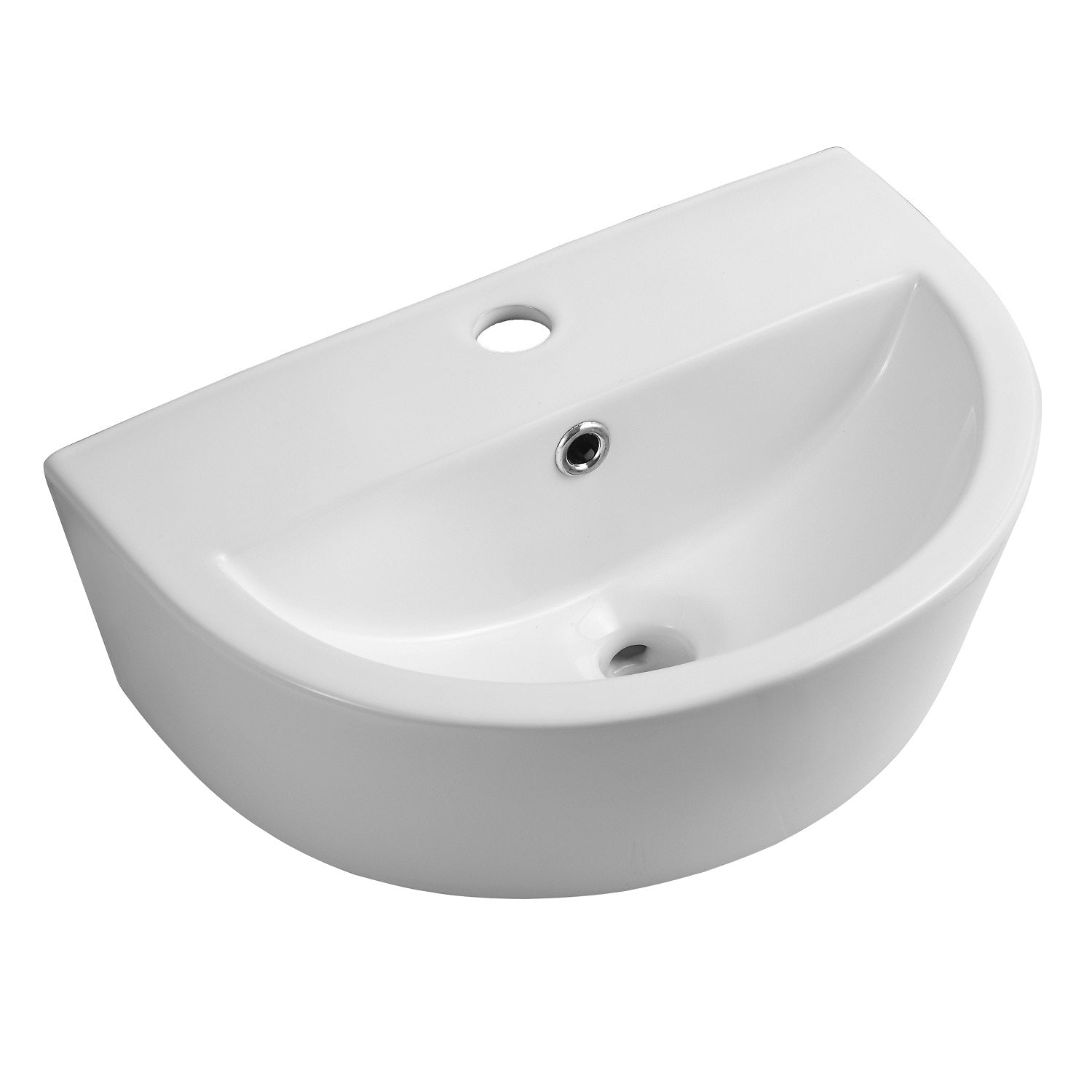 Modern Curved Ceramic Wall Hung Cloakroom Basin - 445mm x 330mm - Gloss White