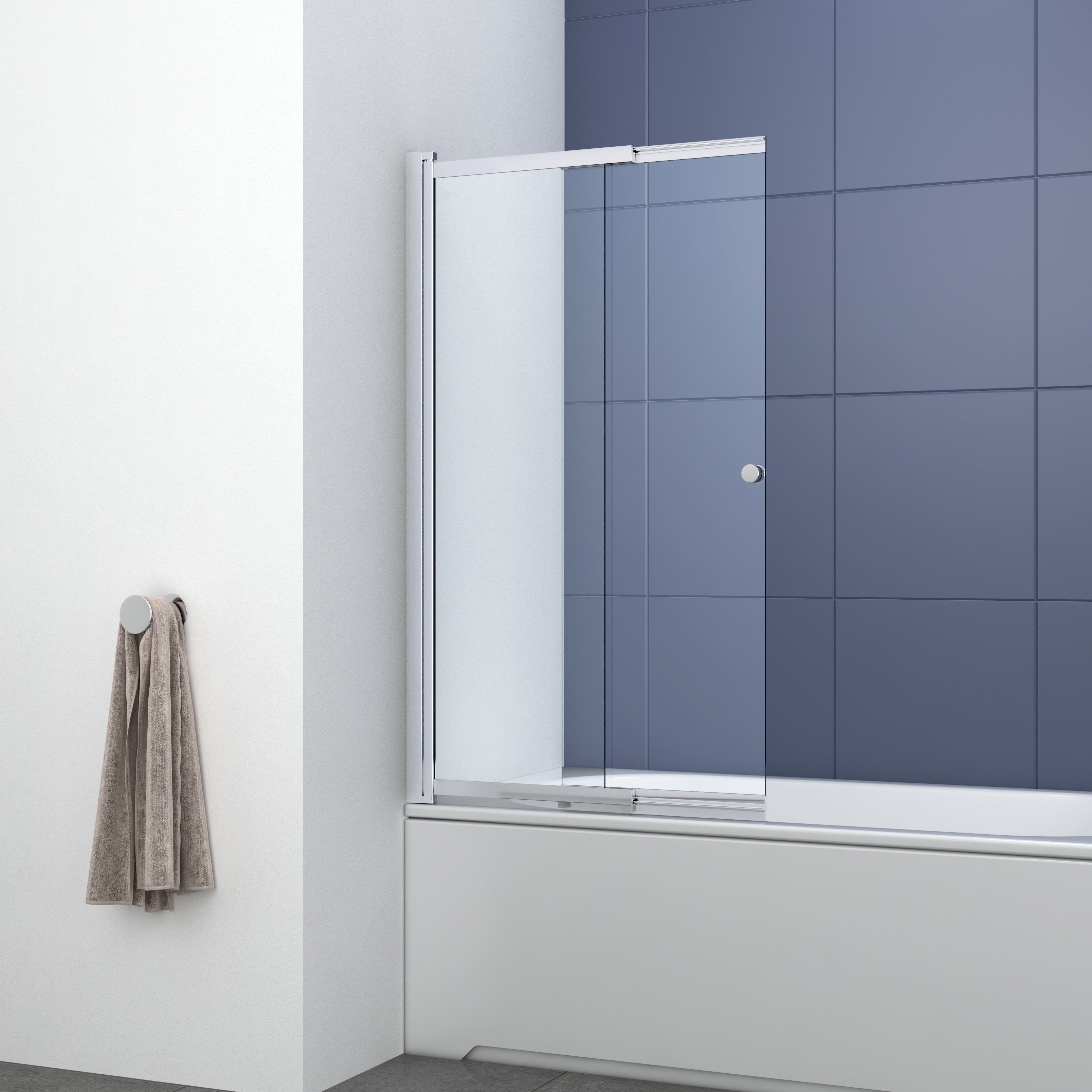 Modern Shower Bath Screen With Panel - 1400mm x 830mm - Chrome