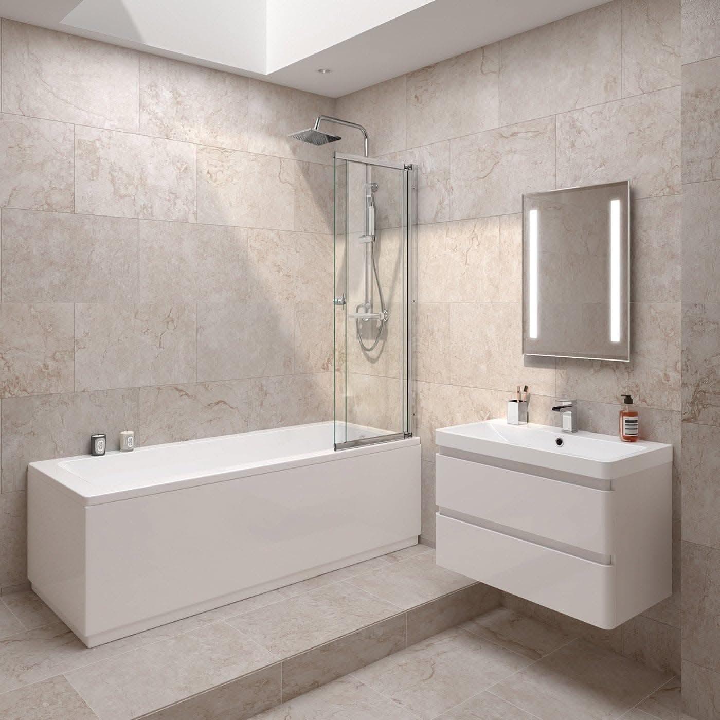 Modern Shower Bath Screen With Panel - 1400mm x 830mm - Chrome
