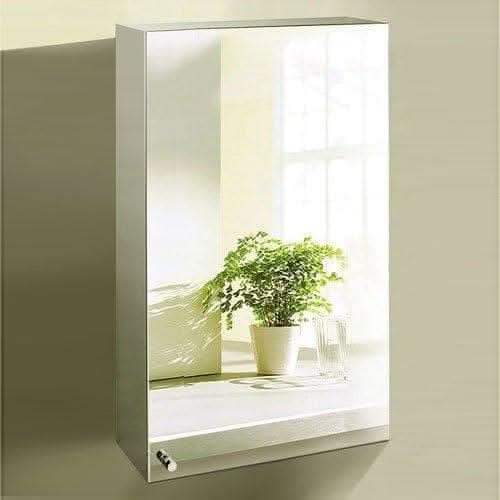 iBathUK Porto Mirror Cabinet 400 x 600mm, Wall Mounted Single Door Stainless Steel Storage Cabinet with Rectangular Mirror - Silver